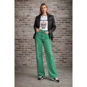 Zara Green Wide Leg Denim 8|34L  EUC